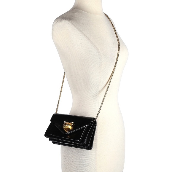 Bafelli Gold Leather Quiet Luxury Cat Black Crossbody Chain Bag Clutch - Picture 2 of 3